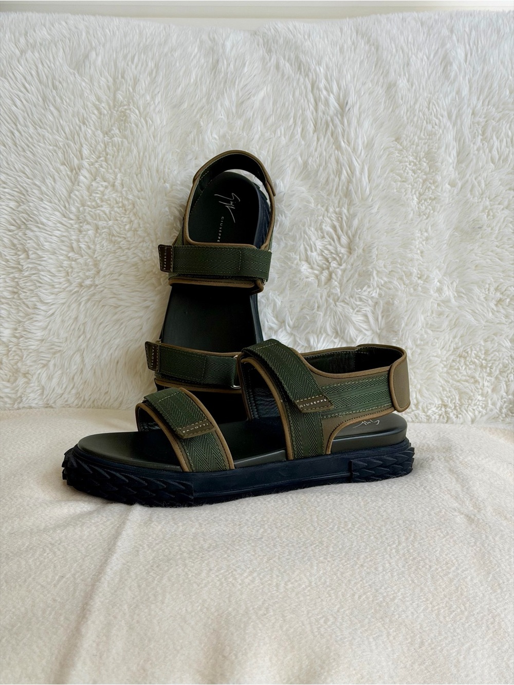 Giuseppe Zanotti Olive Green and Black Strappy Men's Sandals